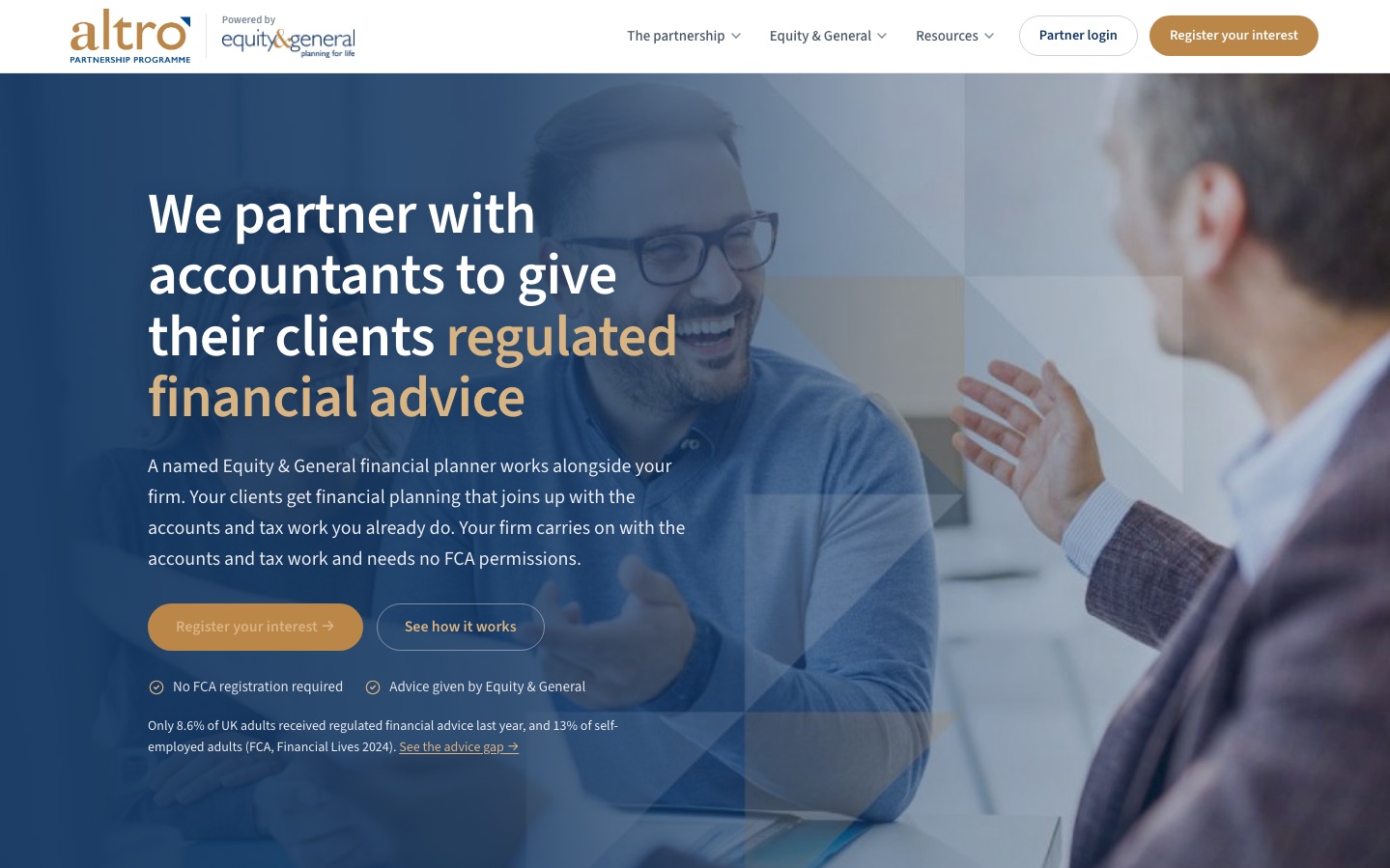 The altropartners.uk home page: we partner with accountants to give their clients regulated financial advice