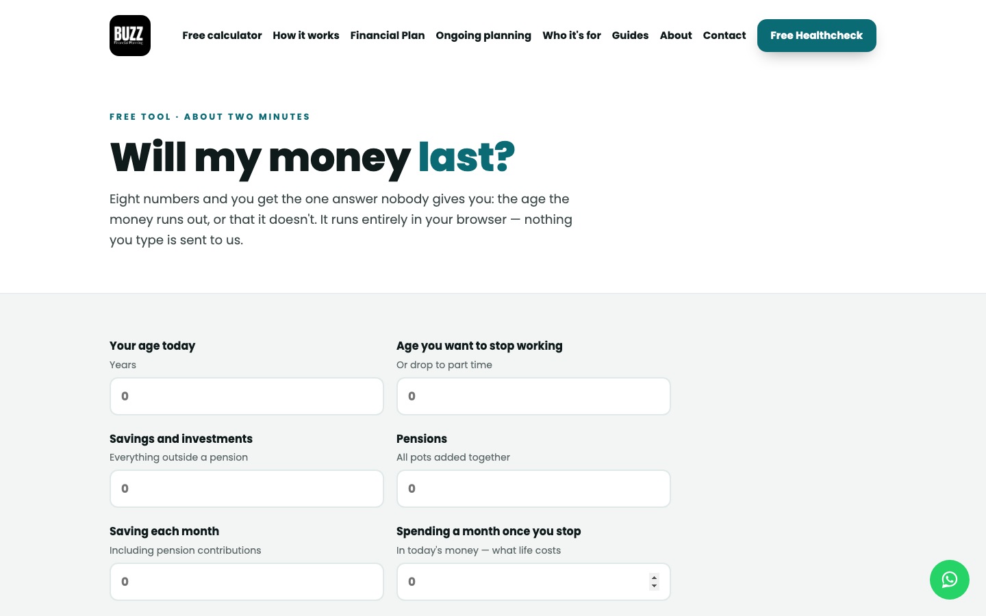 The Will my money last calculator: your age today, the age you want to stop working, savings and pensions