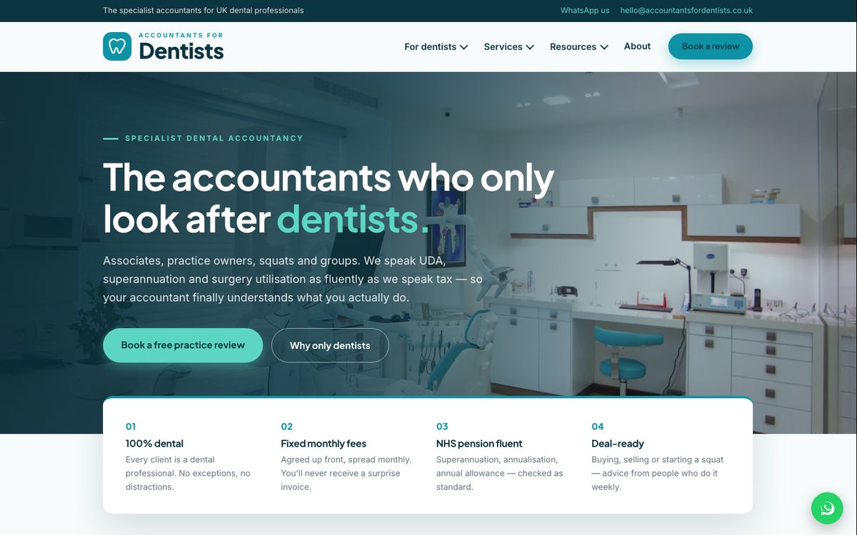 Home page of accountantsfordentists.co.uk