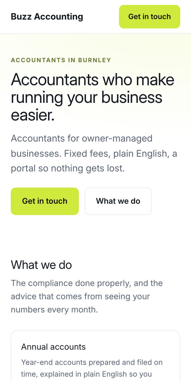Buzz Accounting's website on Practice Portal, on a phone